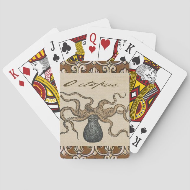 Octopus Kraken Vintage Illustration Poker Cards (Back)