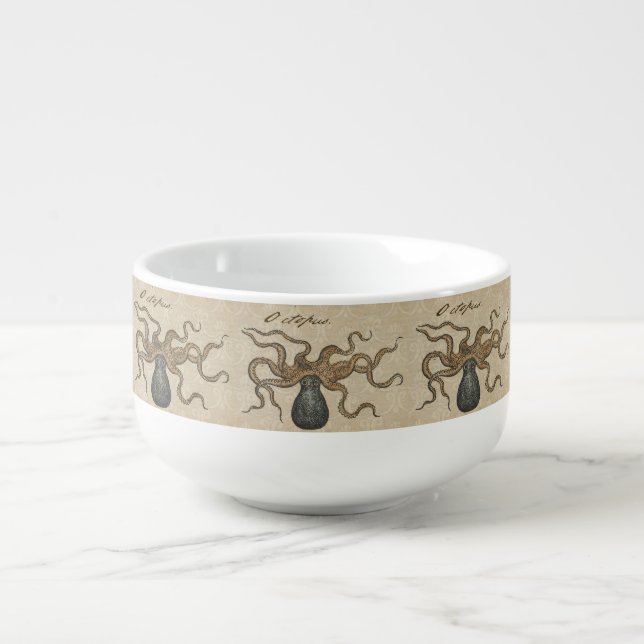 Octopus Kraken Vintage Illustration Soup Mug (Front)
