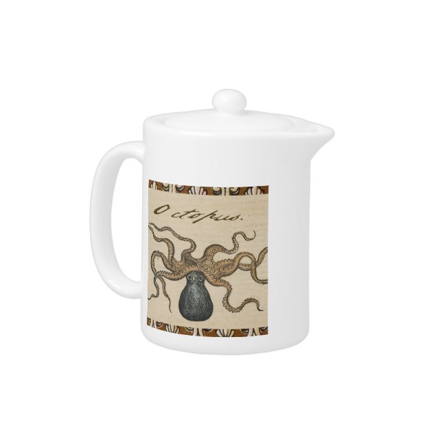 Octopus Kraken Vintage Illustration Teapot (Left)