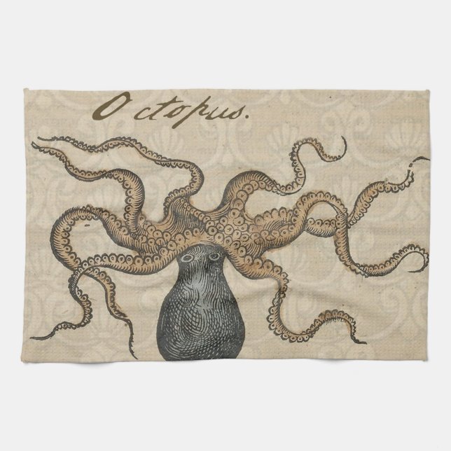 Octopus Kraken Vintage Illustration Towel (Horizontal)