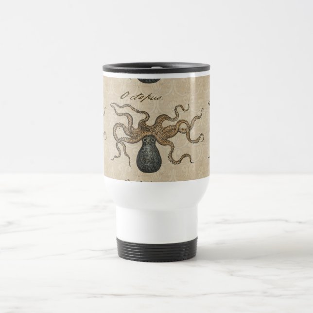 Octopus Kraken Vintage Illustration Travel Mug (Center)