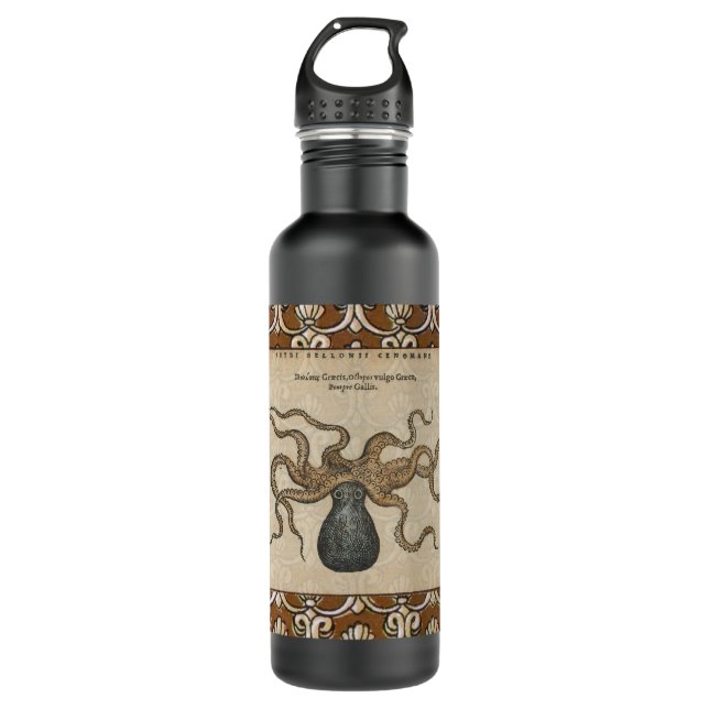 Octopus Kraken Vintage Illustration Water Bottle (Front)