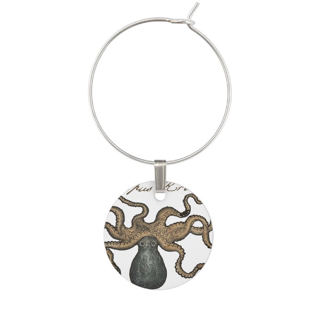 Octopus Kraken Vintage Illustration Wine Glass Charm (Front)