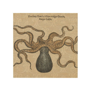 Octopus Kraken Vintage Illustration Wood Wall Decor