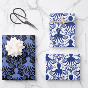 Octopus (light and dark background) wrapping paper sheets