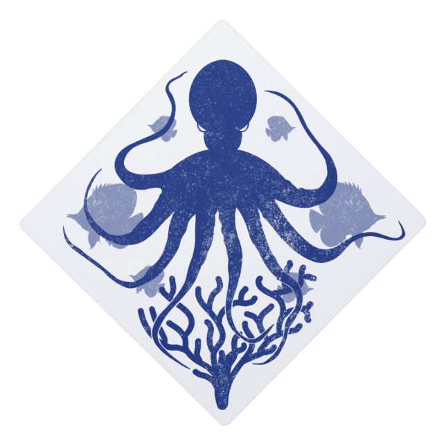 Octopus (light background) graduation cap topper (Front)
