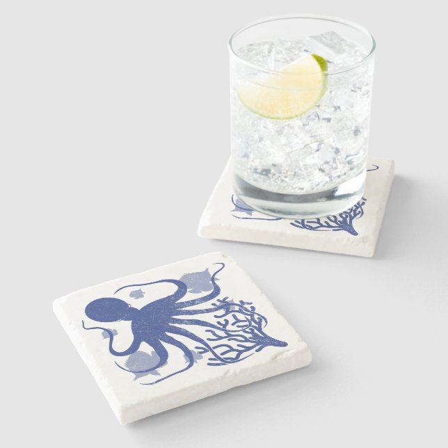 Octopus (light background) stone coaster (Side)