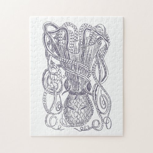 Octopus Line Art Drawing Block Print in Purple Jigsaw Puzzle