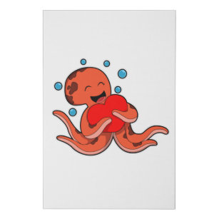 Octopus Love Heart Faux Canvas Print