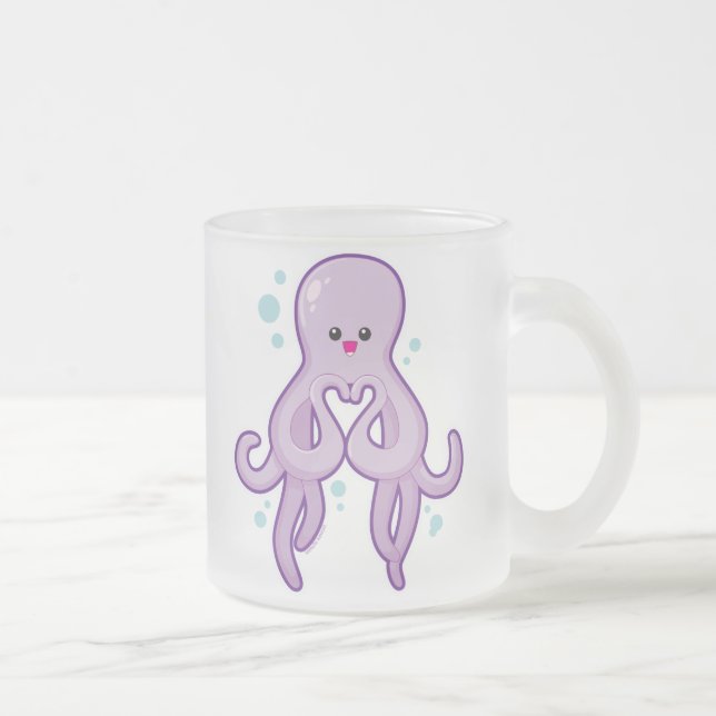 Octopus Loves You Frosted Glass Coffee Mug (Right)