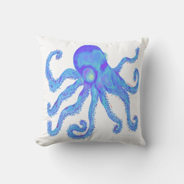 Octopus - Lt Blue Throw Pillow (Front)