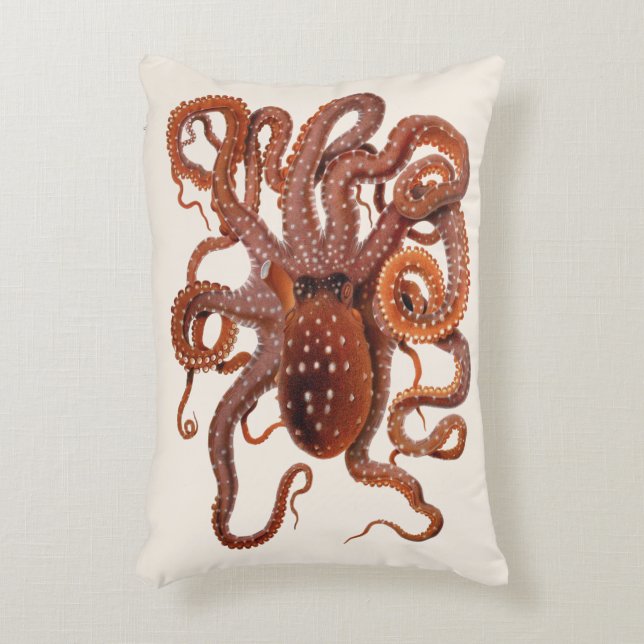 Octopus Macropus, Vintage Marine Aquatic Animals Accent Pillow (Front(Vertical))