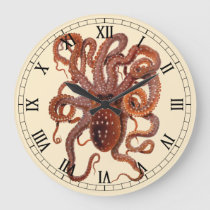 Octopus Macropus, Vintage Marine Aquatic Animals Large Clock