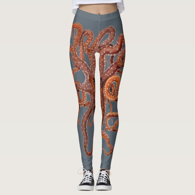 Octopus Macropus, Vintage Marine Aquatic Animals Leggings (Front)