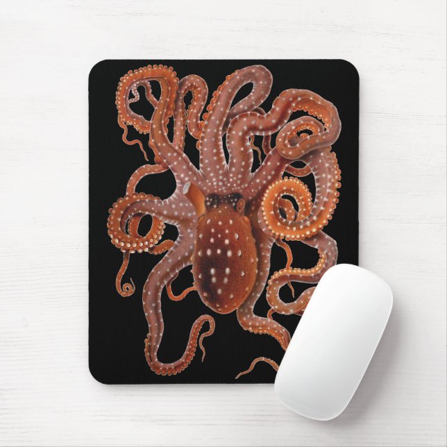 Octopus Macropus, Vintage Marine Aquatic Animals Mouse Pad (With Mouse)