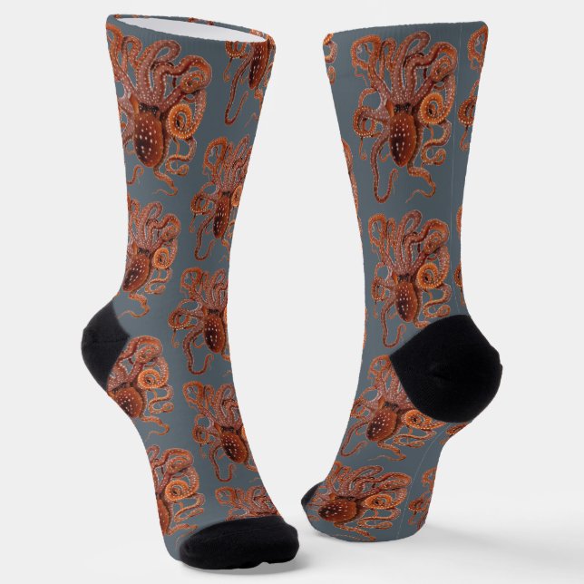 Octopus Macropus, Vintage Marine Aquatic Animals Socks (Angled)