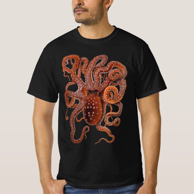 Octopus Macropus, Vintage Marine Aquatic Animals T-Shirt (Front)