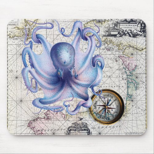 Octopus Map Nautica Mouse Pad