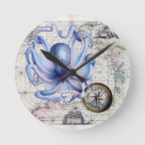 Octopus Map Nautica Round Clock
