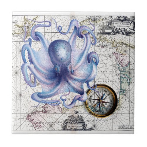 Octopus Map Nautica Tile