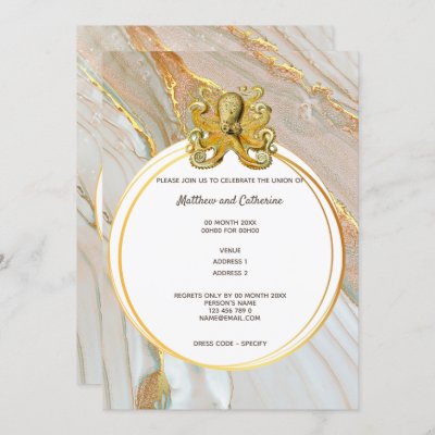 Octopus marble watercolor geometric marine ocean invitation