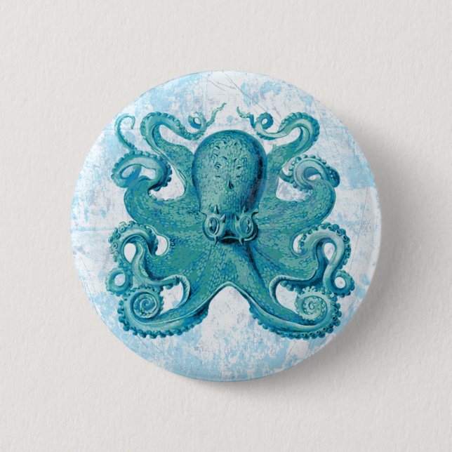 Octopus Marine Life Ocean Animals Beach Nautical Button (Front)