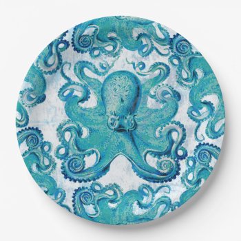 Octopus Marine Life Ocean Animals Beach Nautical Paper Plates by azlaird at Zazzle