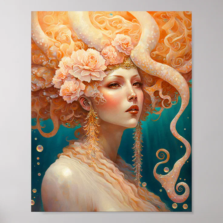 Octopus Mermaid Fantasy Art Poster Zazzle