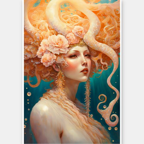 Octopus Mermaid Fantasy Art Sticker