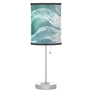 Octopus Midnight Blue Teal Watercolor Vintage Art Table Lamp