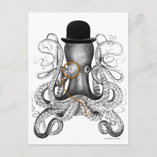 Octopus Monocle Bowler Hat Curiosity Postcard