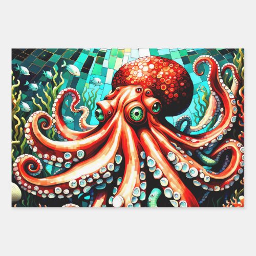 Octopus mosaic wrapping paper sheets