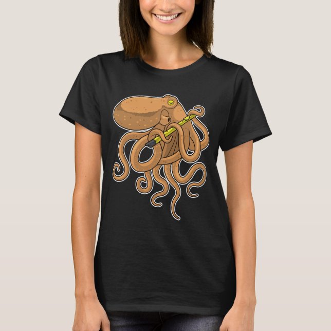 Octopus Musician Flute Music T-Shirt (Front)