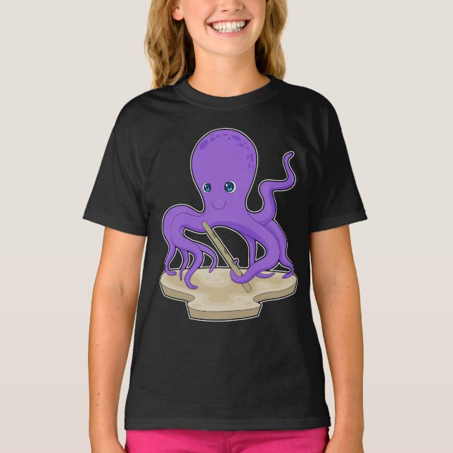 Octopus Musician Flute Music T-Shirt (Front)