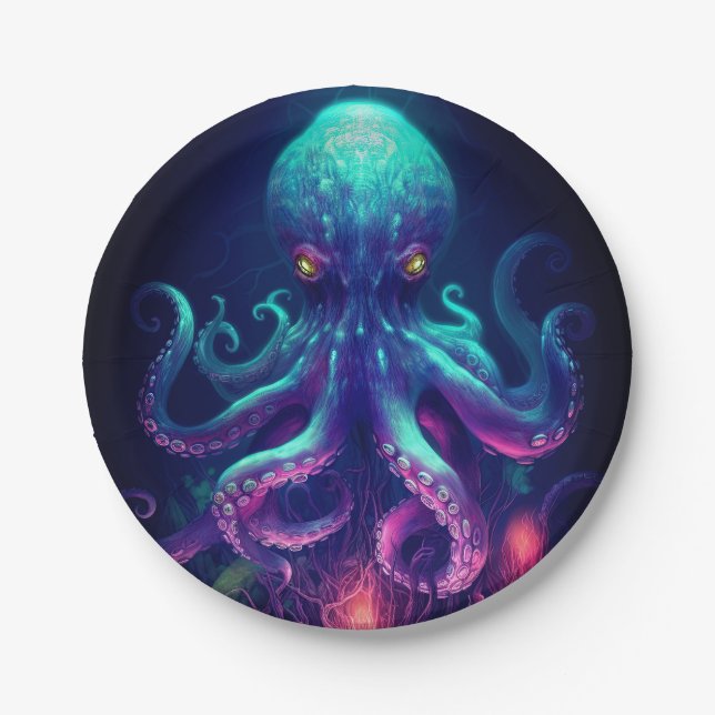 Octopus Mythical Nautical Under the Sea Creatures Paper Plates (Front)