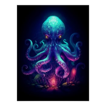 Octopus Mythical Nautical Under The Sea Creatures Poster by WillowTreePrints at Zazzle