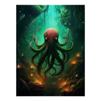 Octopus Mythical Nautical Under The Sea Creatures Poster by WillowTreePrints at Zazzle