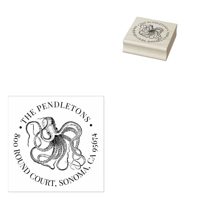 Octopus Name Address  Rubber Stamp (Stamped)