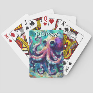 Octopus Nautical Beach Coastal Personalized Poker Cards