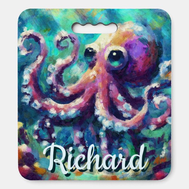 Octopus Nautical Beach Coastal Personalized Seat Cushion (Front Vertical)