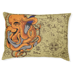 Octopus Nautical Map Pet Bed