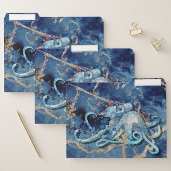 Octopus Nautical Marine Marble Agate Watercolor  File Folder by mensgifts at Zazzle