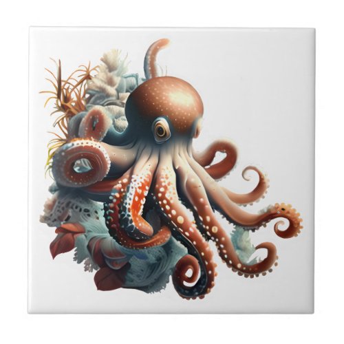 Octopus nautical marine sea creatures chic ceramic tile