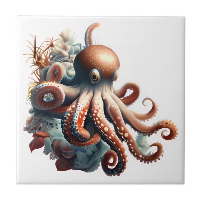 Octopus nautical marine sea creatures chic ceramic tile (Front)