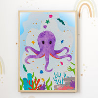 Octopus Nursery Print Animal Kids Room Poster