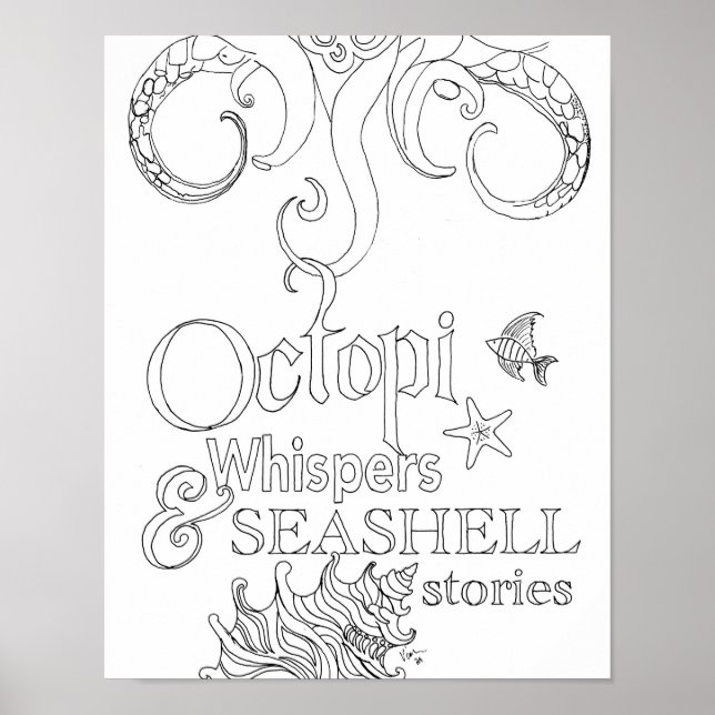 Octopus Ocean Art Adult Coloring Poster (Front)