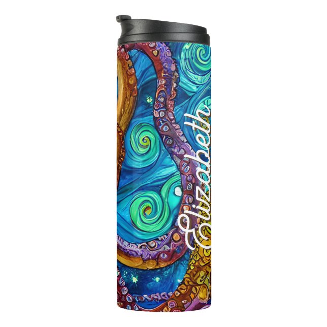 Octopus Ocean Sea Animal Personalized Name Thermal Tumbler (Rotated Right)