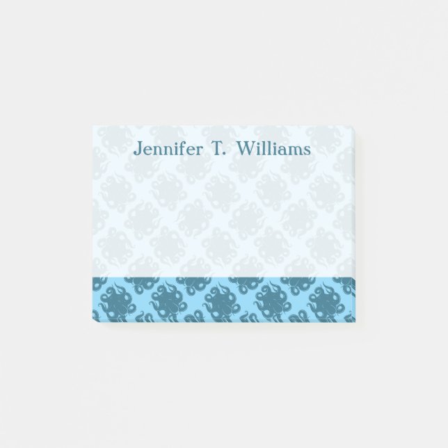 Octopus On Blue Pattern | Add Your Name Post-it Notes (Front)