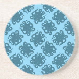 Octopus On Blue Pattern Drink Coaster