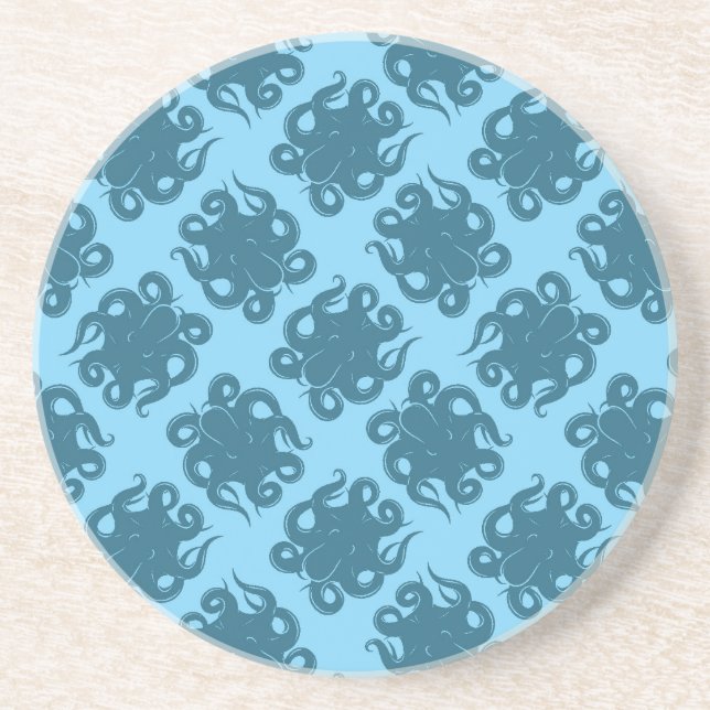 Octopus On Blue Pattern Drink Coaster (Front)